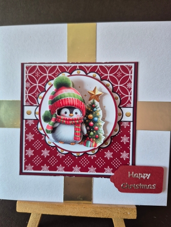 Penguin with tree christmas decoupage card by Diane Dawson