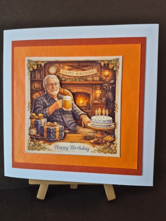 Grandpa Birthday Card & Gift Tag Set with Beer, Fireplace and Presents by Diane Dawson