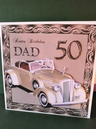 50th Birthday card for Dad with vintage car by Diane Dawson