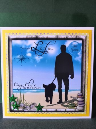 Walking With The Dog At The Beach by Diane Dawson