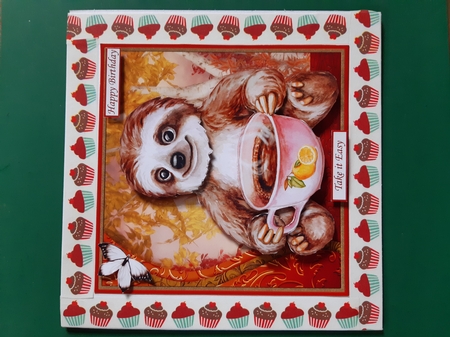 SLOTH MY CUP OF TEA 7.5 Decoupage Card Kit Various Occasions by Diane Gray