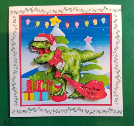 Dinosaur drops off Christmas presents by Diane Gray