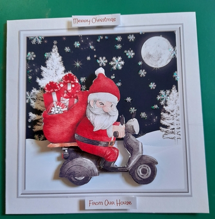 Santa on his motor scooter 7x7 by Diane Gray