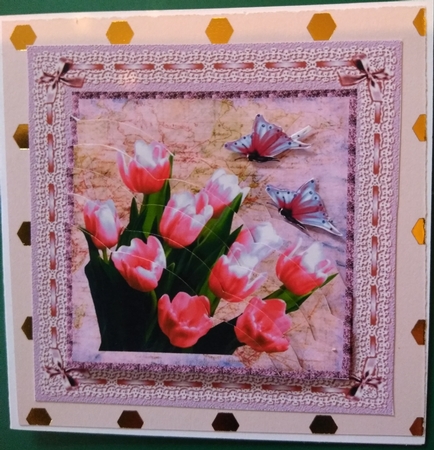 Tulips and Butterflies (pink on Purple) by Diane Gray