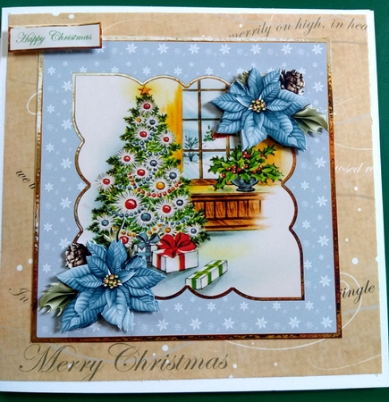 Christmas Tree and Poinsettia 7x7 Card with Decoupage by Diane Gray