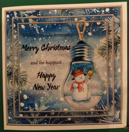 Snowman Lightbulb Snow-Globe Card Front by Diane Gray