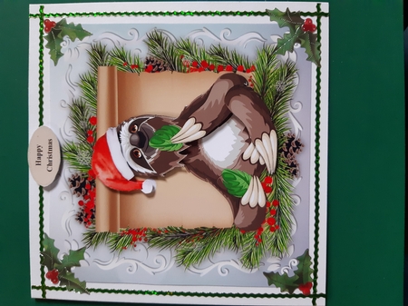 Gorgeous Christmas Sloth In Santa Hat 8x8 by Diane Gray