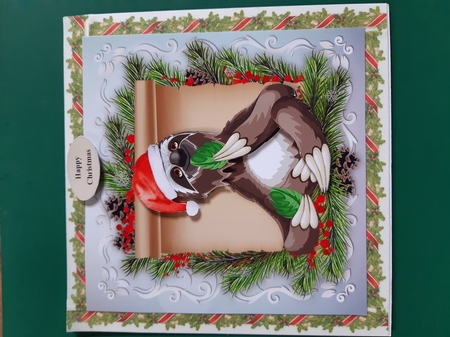 Gorgeous Christmas Sloth In Santa Hat 8x8 by Diane Gray