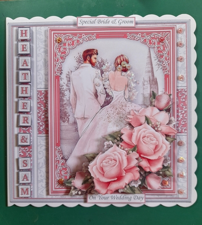 WEDDING DAY BRIDE & GROOM Coral Grey 7.5 Decoupage & Insert Kit by Diane Gray