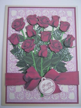 Elegant Burgundy Bouquet of Roses - Decoupage Card by Diane Greenwood