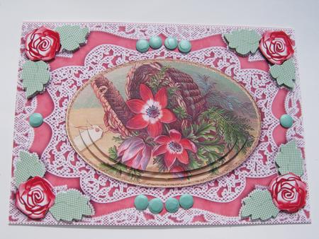 Anemone Basket A5 Lace Oval Card Front Step by Step by Diane Greenwood
