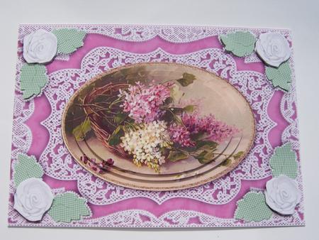 Lilac Basket A5 Lace Oval Card Front Step by Step by Diane Greenwood