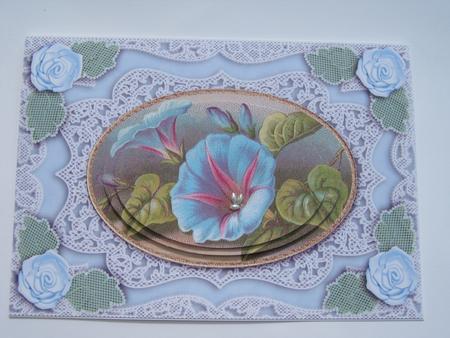 Morning Glory A5 Lace Oval Card Front Step by Step by Diane Greenwood