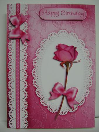 A5 Rose, Lace and Pearls Quick Card with 3D Decoupage by Diane Greenwood