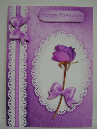 A5 Rose, Lace and Pearls Quick Card with 3D Decoupage by Diane Greenwood