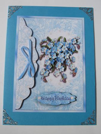 Forget-me-nots & Pearls - Tied Lace-flap Card Front in Blue by Diane Greenwood
