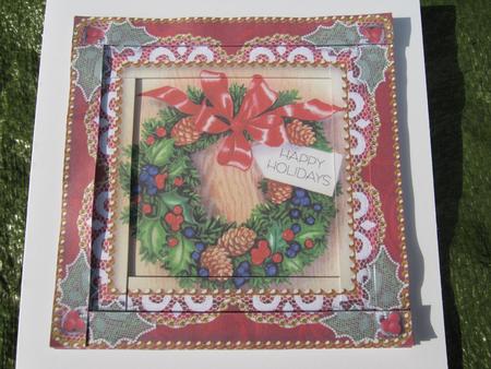 Christmas Holiday Wreath Spiral Edge Stacker Card Front by Diane Greenwood