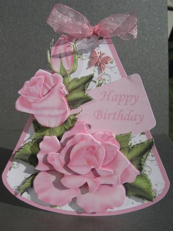 Pink Roses Wobble Card with Decoupage - Happy Birthday by Diane Greenwood