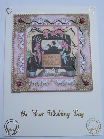 Just Married Car Spiral Wavy Edge Stacker Card Front by Diane Greenwood
