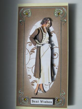 Art Deco Lady Dl Card Front with Decoupage 2 by Diane Greenwood