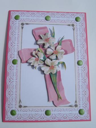 Sympathy Cross with Daffodils and Lace by Diane Greenwood
