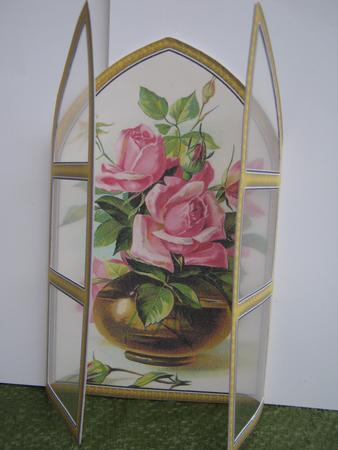 Rose Vase Church Window Large Gatefold Card by Diane Greenwood