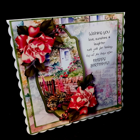 Scenic Verse Birthday - Pink Roses 8x8 by Diane  Hitchcox