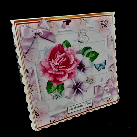 Pretty floral frame with  pastel flowers & pink bows 8x8 by Diane  Hitchcox