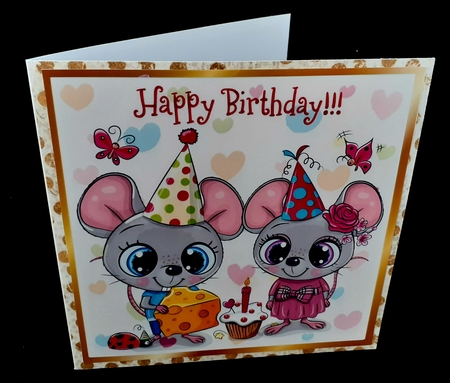 Cute mice in party hats celebrating a birthday 8x8 by Diane  Hitchcox