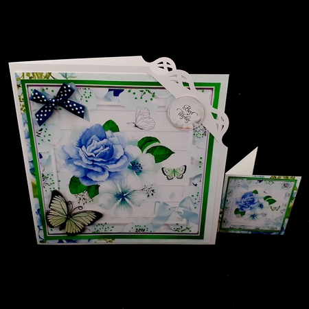 Pretty floral frame with  pastel blue flowers &  bows 8x8 by Diane  Hitchcox