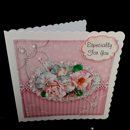 A Touch of Elegance Flowers, Pearls and Lace 8 x 8 Scalloped Corner Topper   by Diane  Hitchcox