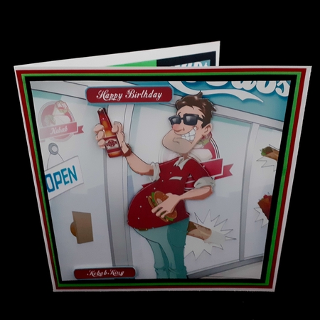 Beer and Kebab Dude 8x8 Quick Card by Diane  Hitchcox