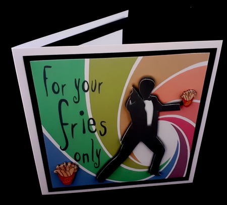 Funny male birthday card James Bond theme For your fries only 6x6 card topper by Diane  Hitchcox