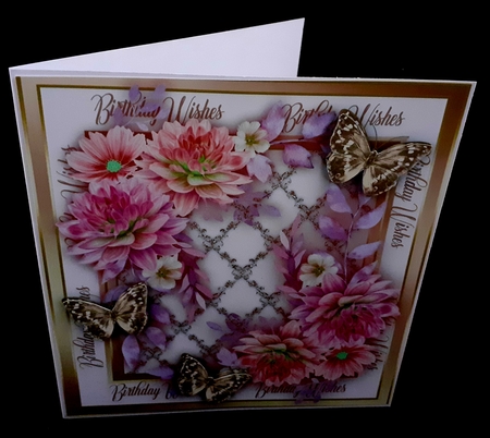 Pink Dahlias  and Gold   Butterflies by Diane  Hitchcox
