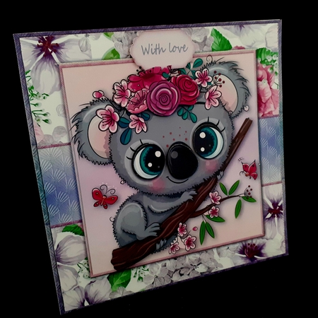 Beautiful Grey Koala With Pink & Purple Flowers 8x8 Featured Gallery Photo