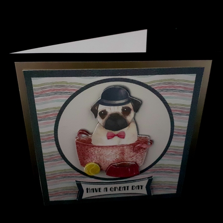 Cute pug in basket birthday card topper for 6x6 card by Diane  Hitchcox