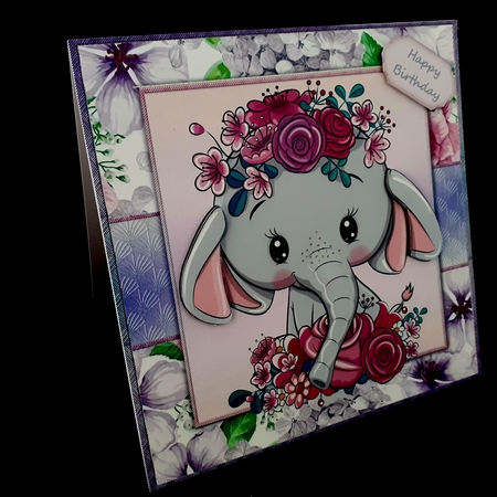 Beautiful Grey Elephant With Pink & Purple Flowers 8x8 by Diane  Hitchcox