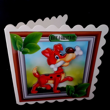 Lovely brown puppy with a bone and leaves 7x7 by Diane  Hitchcox