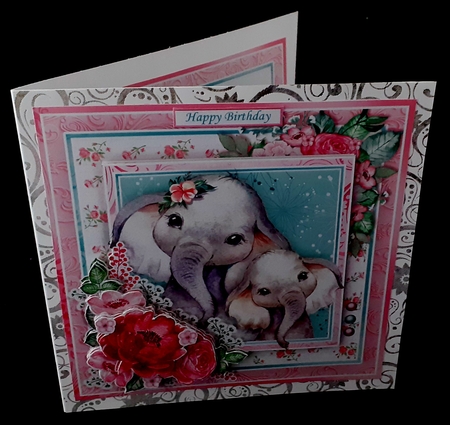 ELEPHANT MUM & CALF 7.5 Decoupage & Insert Card Kit by Diane  Hitchcox