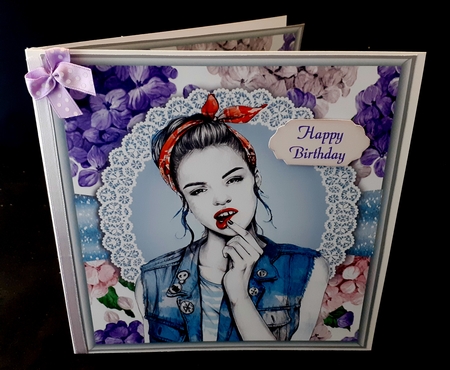 Girl wearing a denim jacket With Hydrangeas 8x8 by Diane  Hitchcox