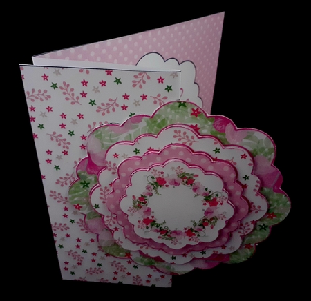 Scalloped Fold Back Card - Pink Floral Wreath by Diane  Hitchcox