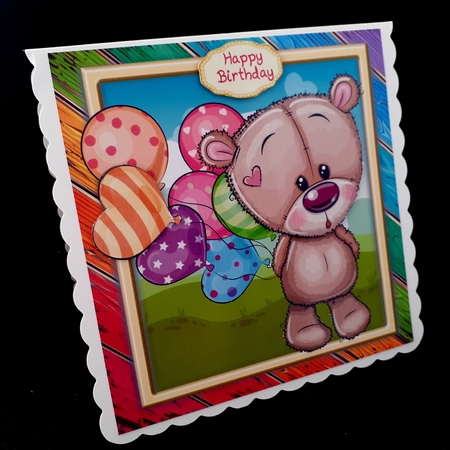 Cute Bear With Multicoloured Balloons 8x8 by Diane  Hitchcox