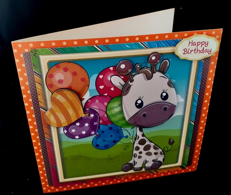 Cute Giraffe With Multicoloured Balloons 8x8 by Diane  Hitchcox