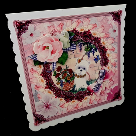 Westie in the garden with flowers and decoupage by Diane  Hitchcox