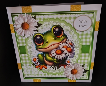 Cute Frog With Daisies Card Front Green Gingham 8X8 Frame (THREE) by Diane  Hitchcox