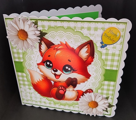 Cute Fox With Daisies Card Front Green Gingham 8X8 Frame (TWO) by Diane  Hitchcox