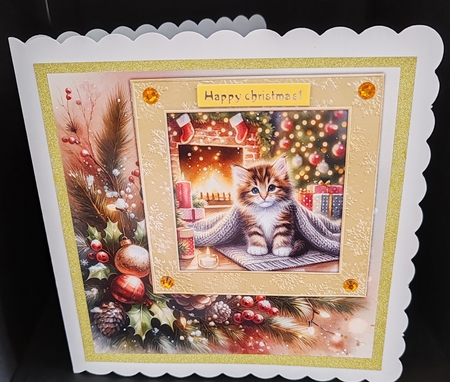 Cute Kitten & Decorations 7 x 7 Card by Diane  Hitchcox