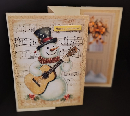Beige Gate Fold With Gold Flowers With Vintage Snowman by Diane  Hitchcox