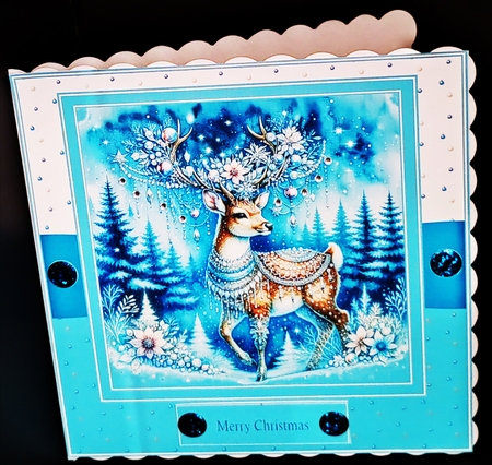 8 x 8 bejewelled reindeer quick card front. by Diane  Hitchcox