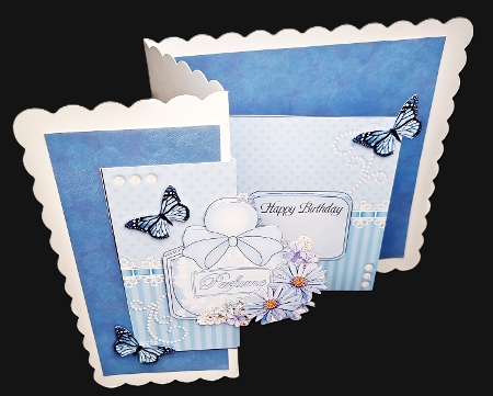 Perfume, Flowers & Lace - 3D Shaped No-Hole Fold Back Card with Decoupage Mini Kit by Diane  Hitchcox
